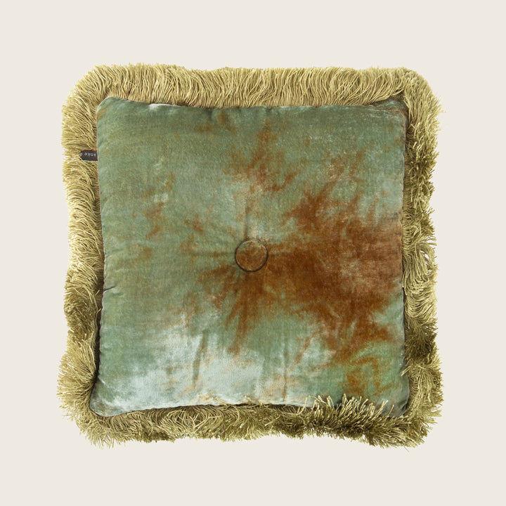 Silk Velvet Button Fringe Pillow