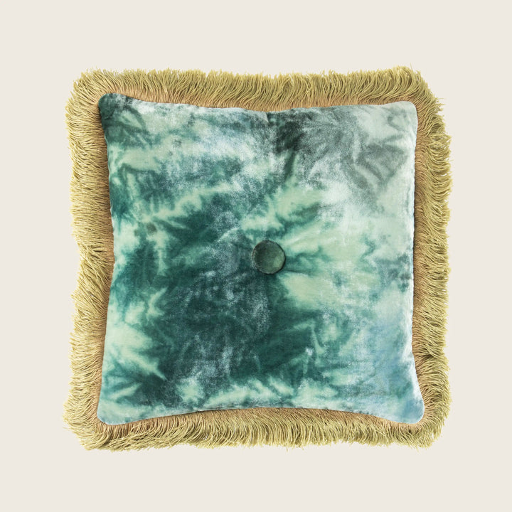 Image for Silk Velvet Button Fringe Pillow