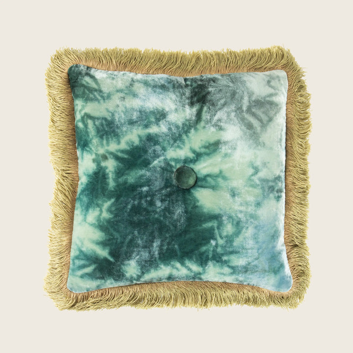 Silk Velvet Button Fringe Pillow