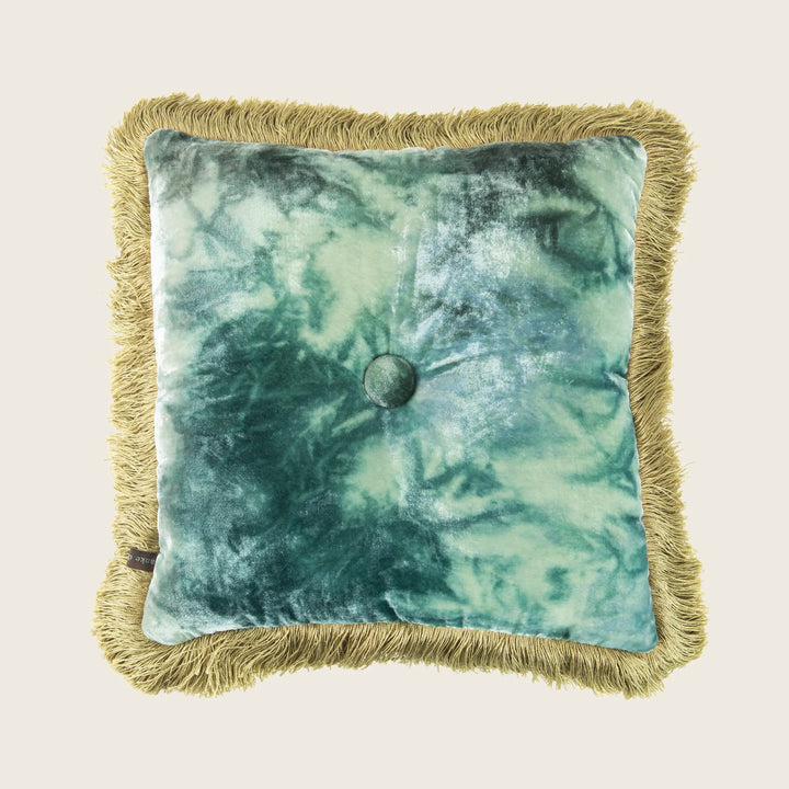 Silk Velvet Button Fringe Pillow