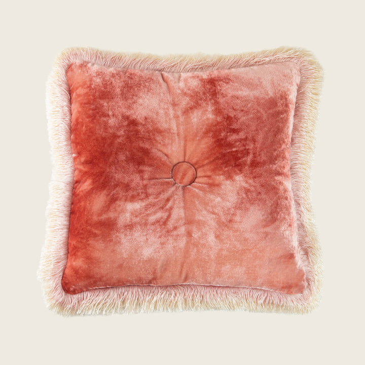 Silk Velvet Button Fringe Pillow
