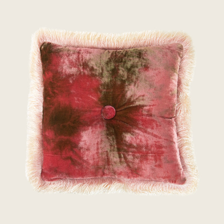 Silk Velvet Button Fringe Pillow