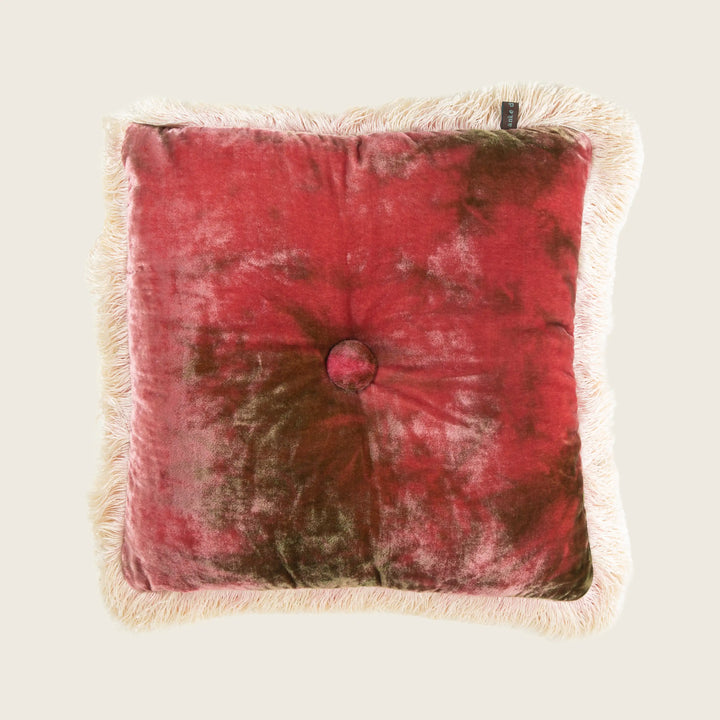 Silk Velvet Button Fringe Pillow