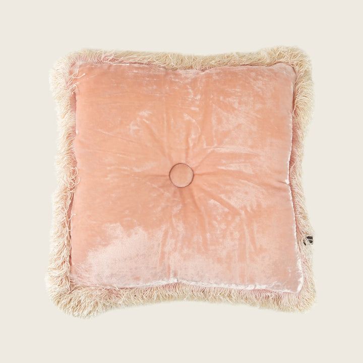 Silk Velvet Button Fringe Pillow