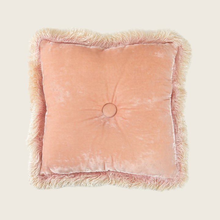 Silk Velvet Button Fringe Pillow
