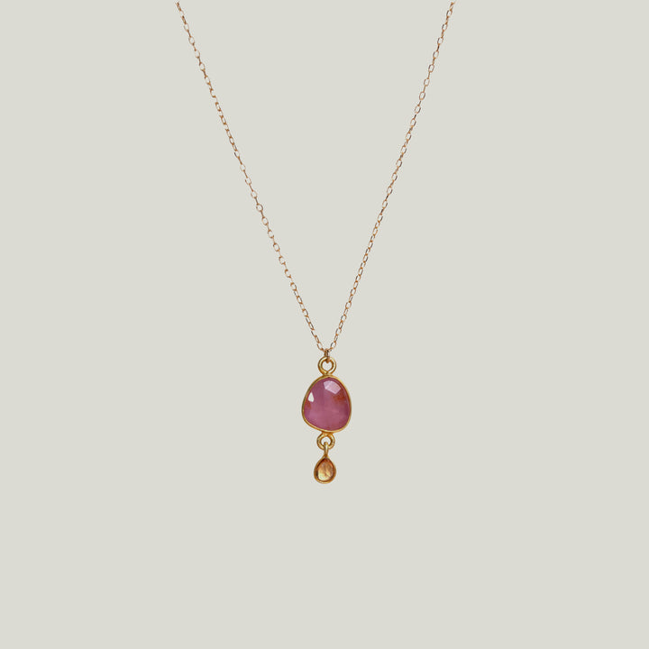 Image for Pink Sapphire 18kt + 14 Kt Chain Kingfisher Necklace MS  426