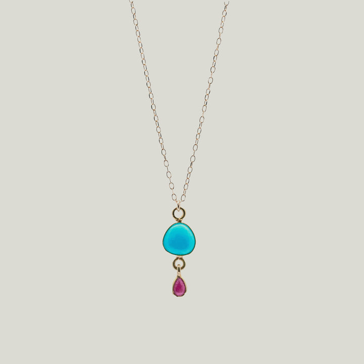 Image for Sleeping Beauty Turquoise + Ruby 18kt + 14 Kt Chain Kingfisher Necklace MS 426