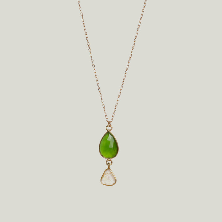 Image for Chrome Diopside + Diamond Slice 18kt + 14 Kt Chain Kingfisher Necklace MS 2 426A