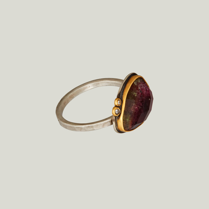 Rosecut Watermelon Tourmaline Ring