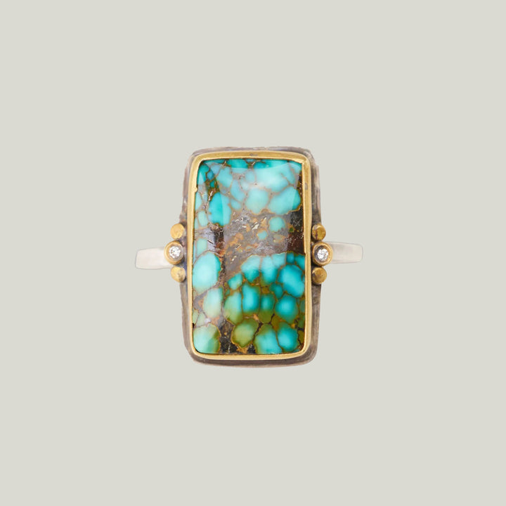 Image for Rectangle turquoise ring, 22k bezel, 2 diamonds