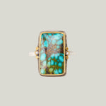 Image for Rectangle turquoise ring, 22k bezel, 2 diamonds