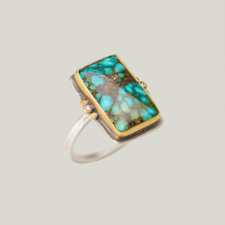 Image for Rectangle turquoise ring, 22k bezel, 2 diamonds