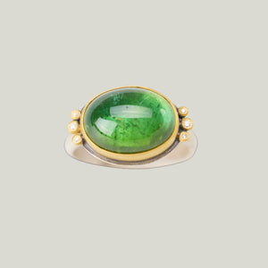 Image for Cabochon green tourmaline ring, 22k bezel, 6 diamonds