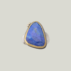 Image for Rosecut lapis ring, 22k bezel, 2 diamonds
