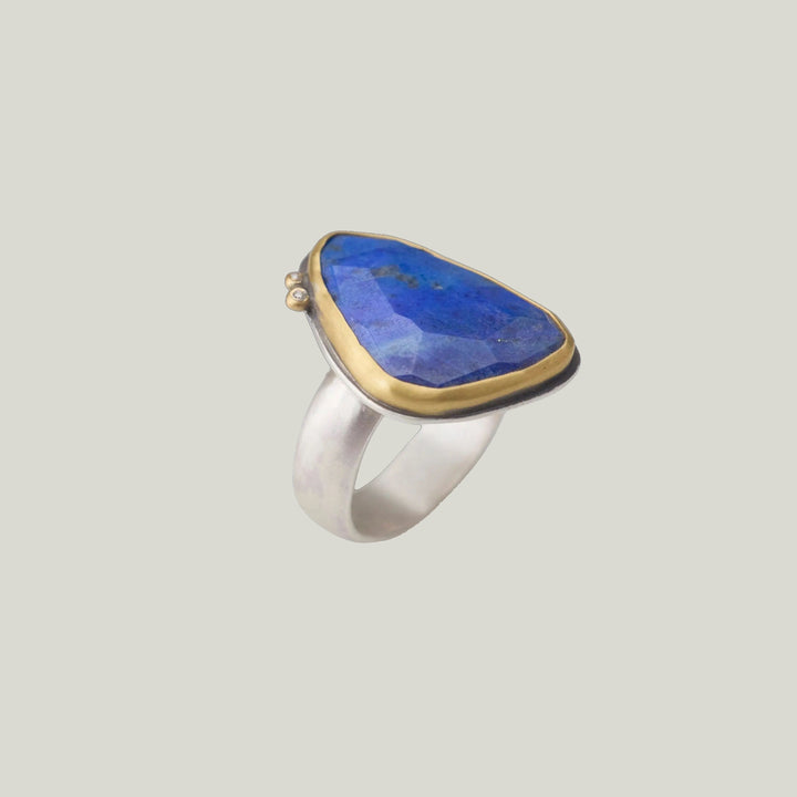 Image for Rosecut lapis ring, 22k bezel, 2 diamonds