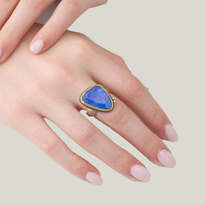 Image for Rosecut lapis ring, 22k bezel, 2 diamonds - hover