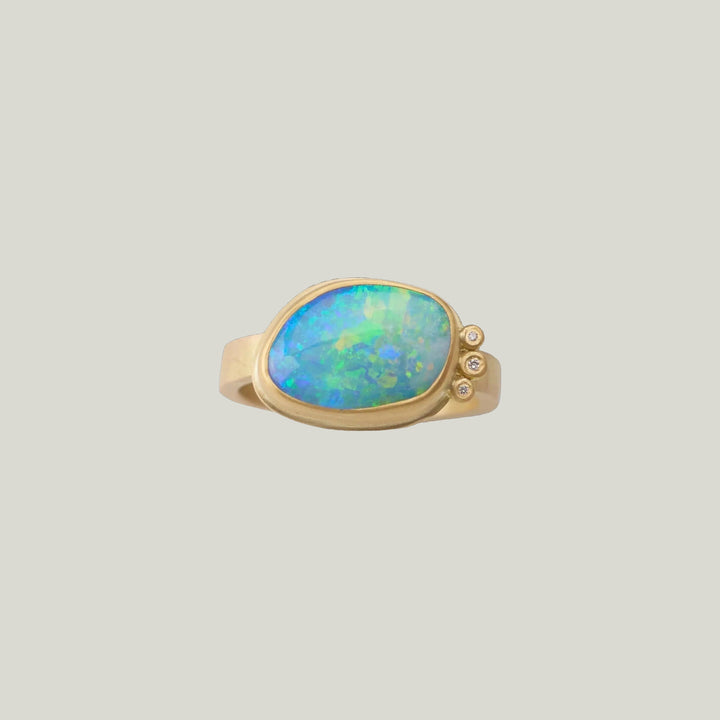 Image for Opal gold ring, 22k bezel, 18ky band, 3 diamonds
