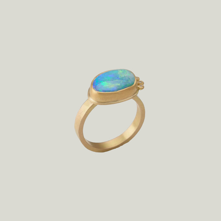 Image for Opal gold ring, 22k bezel, 18ky band, 3 diamonds