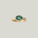 Image for Rosecut green tourmaline gold ring, 22k bezel, 18ky band, 2 diamonds