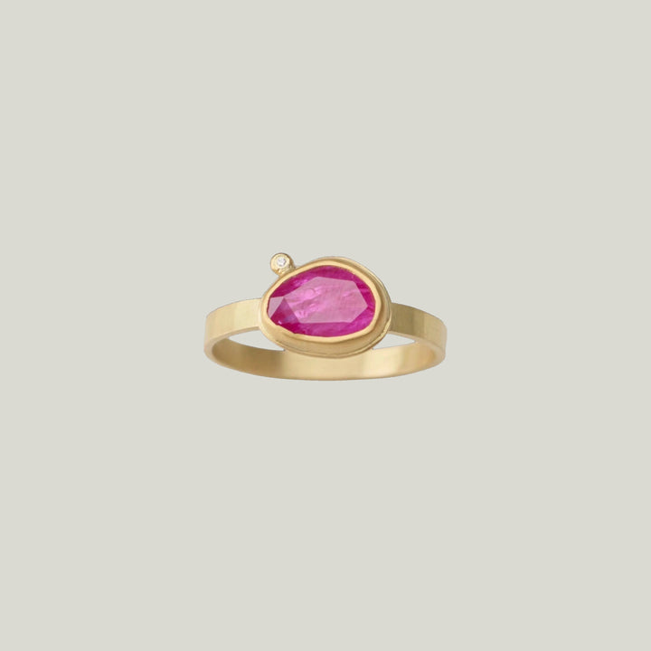 Image for Rosecut ruby gold ring, 22k bezel, 18ky band, 1 diamond