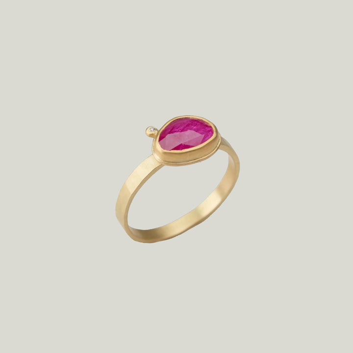 Image for Rosecut ruby gold ring, 22k bezel, 18ky band, 1 diamond