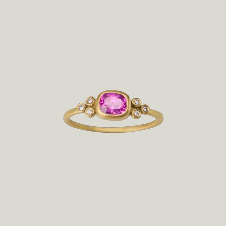 Image for Rosecut pink sapphire gold ring, 22k bezel, 18ky band, 6 diamonds