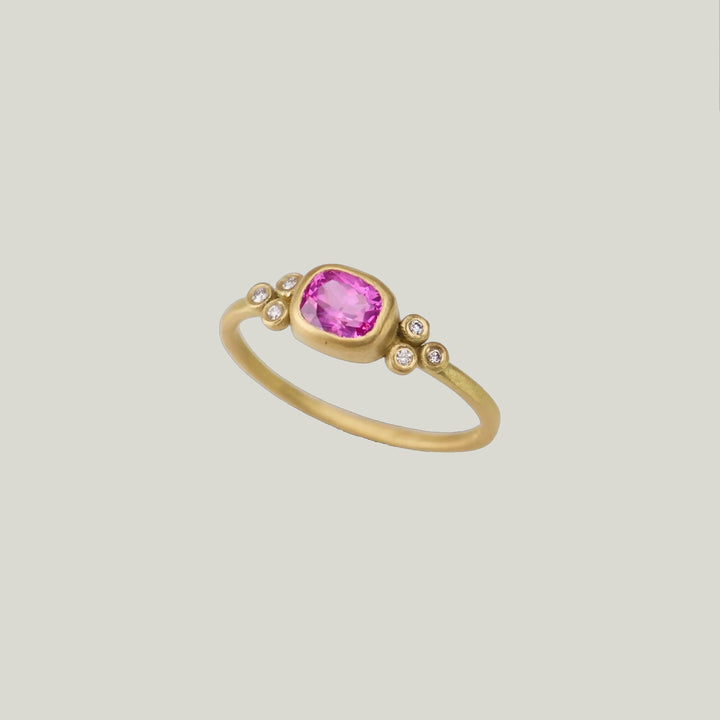 Image for Rosecut pink sapphire gold ring, 22k bezel, 18ky band, 6 diamonds
