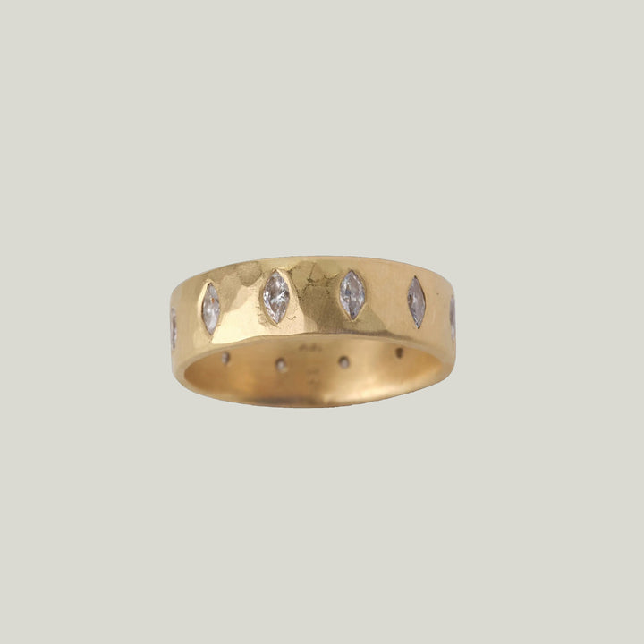 Image for 18ky gold hammered marquis eternity band