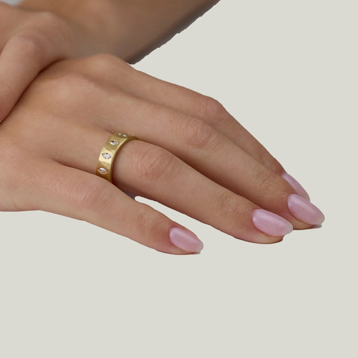 Image for 18ky gold hammered marquis eternity band