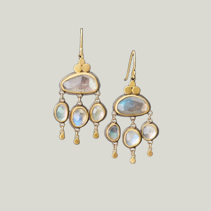 Image for Rosecut labradorite chandelier earring, 22k bezel, 18k earwire