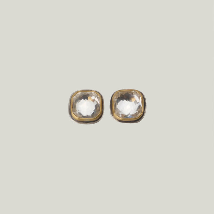 Image for Rosecut white topaz stud earring, 22k bezel