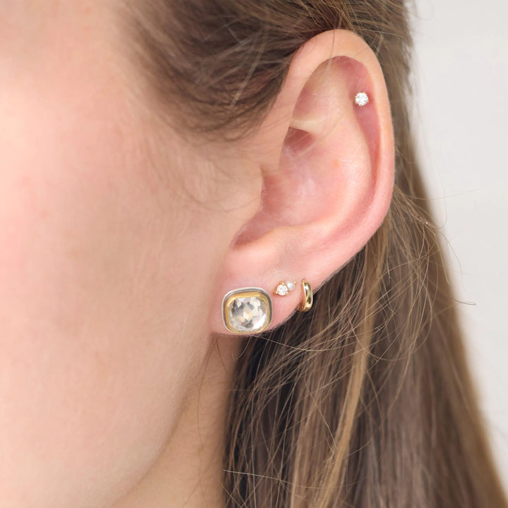Image for Rosecut white topaz stud earring, 22k bezel