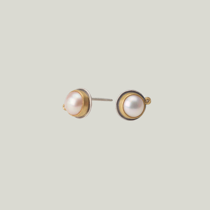 Image for Pearl stud earring, 22k bezel, 1 diamond