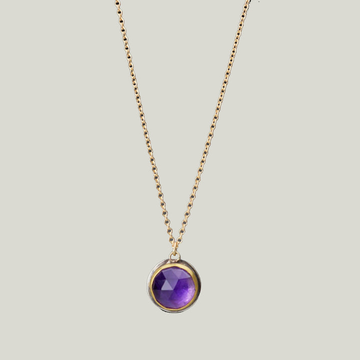 Image for Rosecut amethyst necklace, 22k bezel, 14k chain