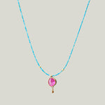 Image for Beaded tiny turquoise necklace, rose cut ruby pendant, 22k bezel & drop