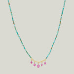 Image for Beaded green turquoise necklace, 20k beads, ruby fringe