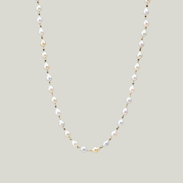 Image for Natural grey pearl necklace, 18k links, 22k charm at clasp
