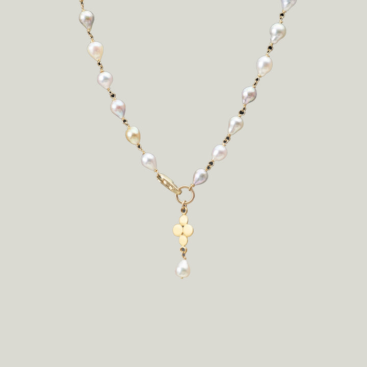 Image for Natural grey pearl necklace, 18k links, 22k charm at clasp