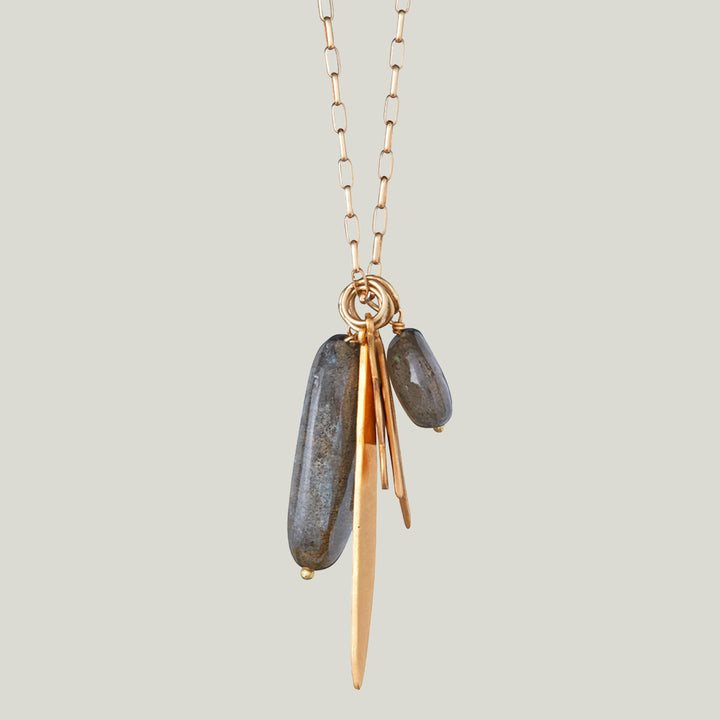 22K Yellow Gold Multi Charm Necklace with Labradorite Nuggets