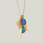 22K Yellow Gold Multi Charm Necklace with Labradorite Nuggets