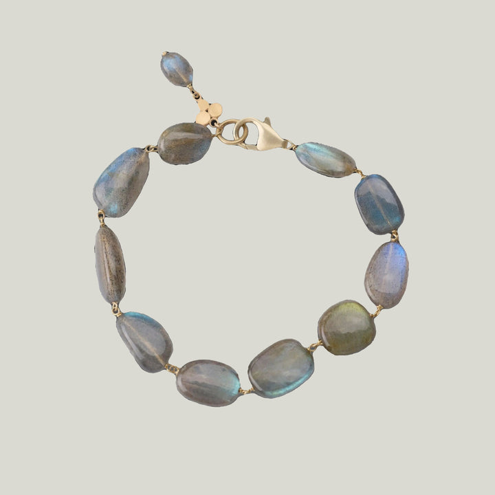 Image for Beaded labradorite nugget bracelet, 18k links, 22k charm