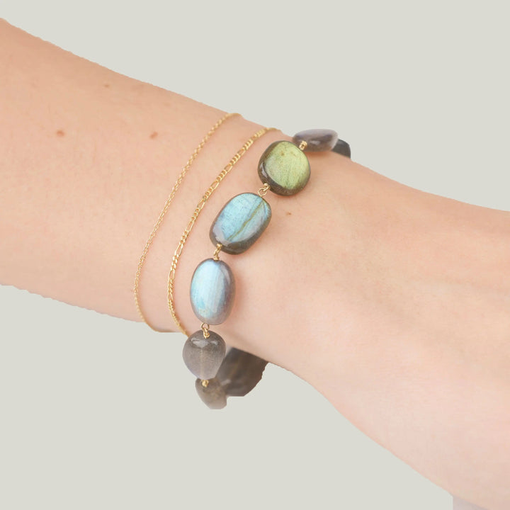 Image for Beaded labradorite nugget bracelet, 18k links, 22k charm