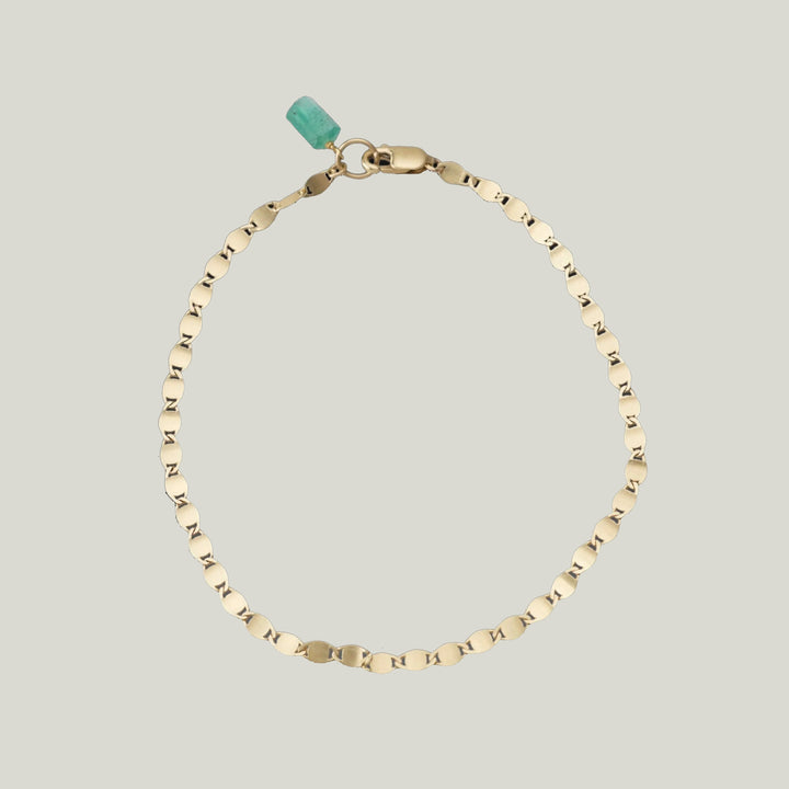 Image for 14k flat gold chain bracelet, emerald crystal