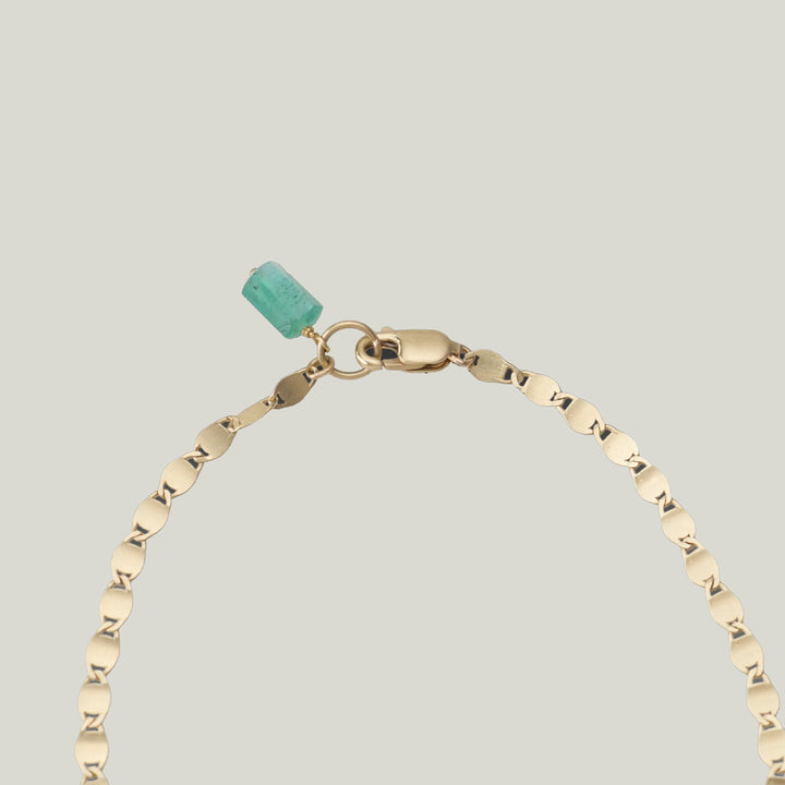 Image for 14k flat gold chain bracelet, emerald crystal