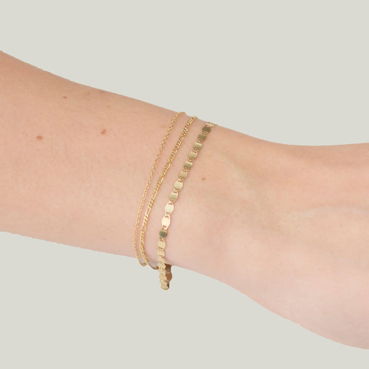 Image for 14k flat gold chain bracelet, emerald crystal