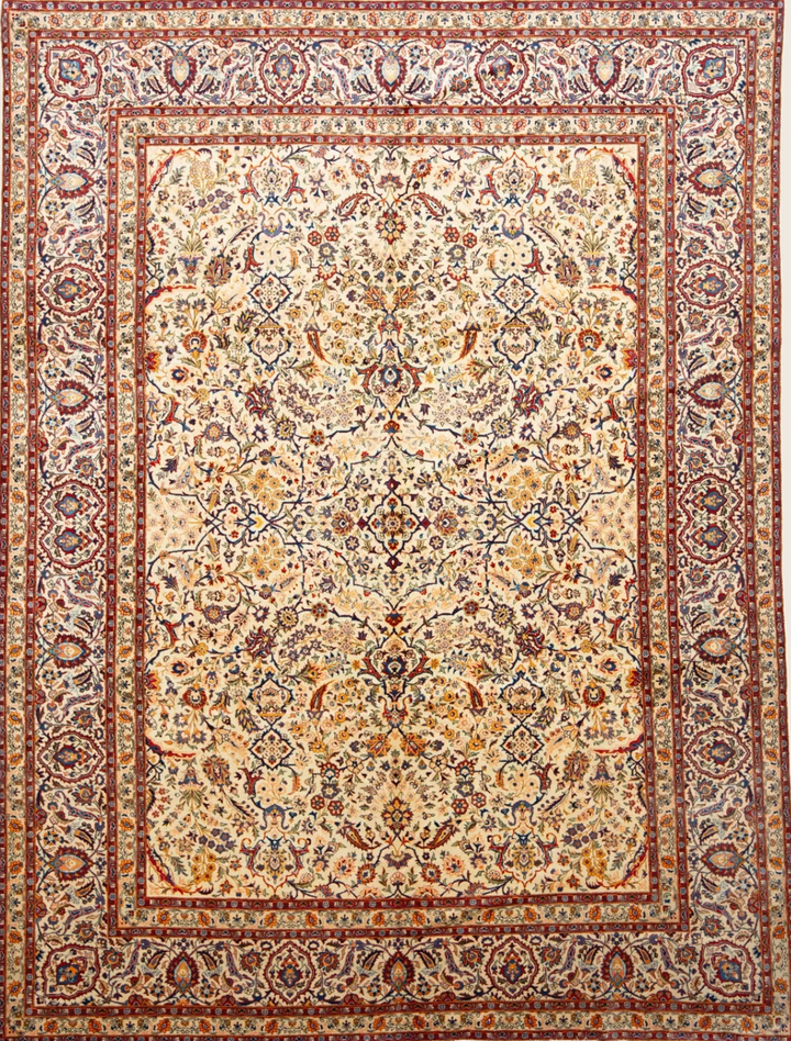 Red Traditional Persian Kashan Wool Rug - 9'9" x 12'10"