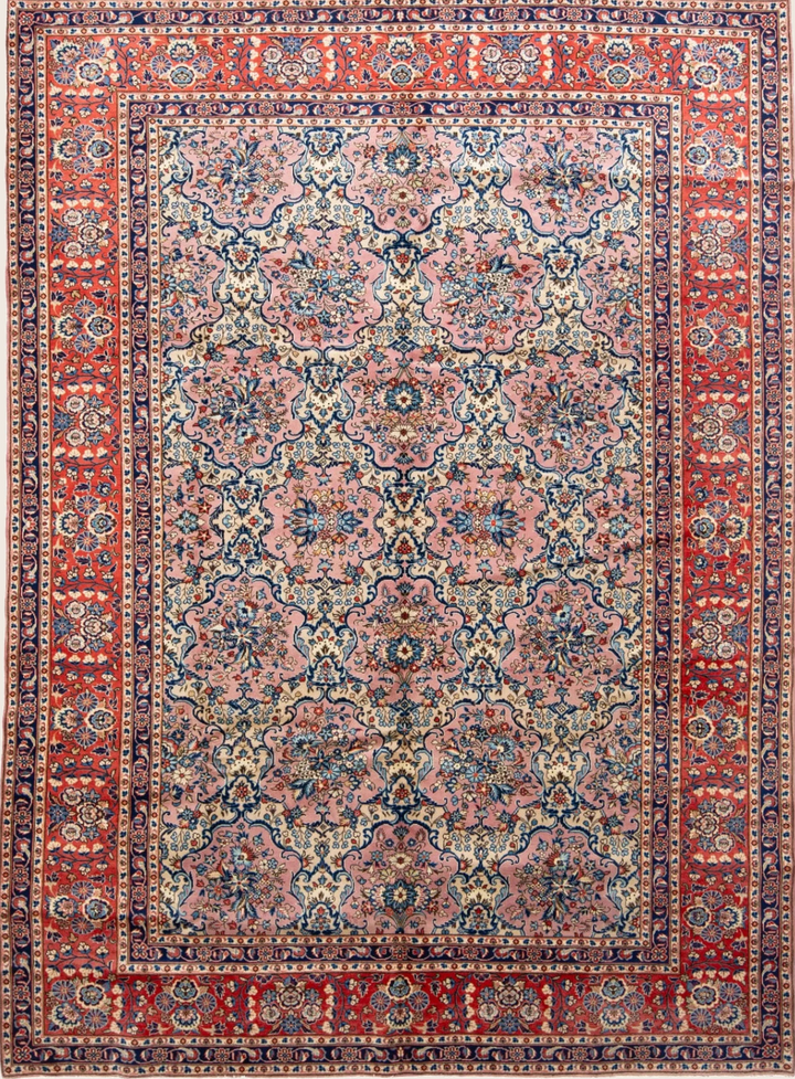Red Traditional Persian Kashan Wool Rug - 9'6" x 13'4"