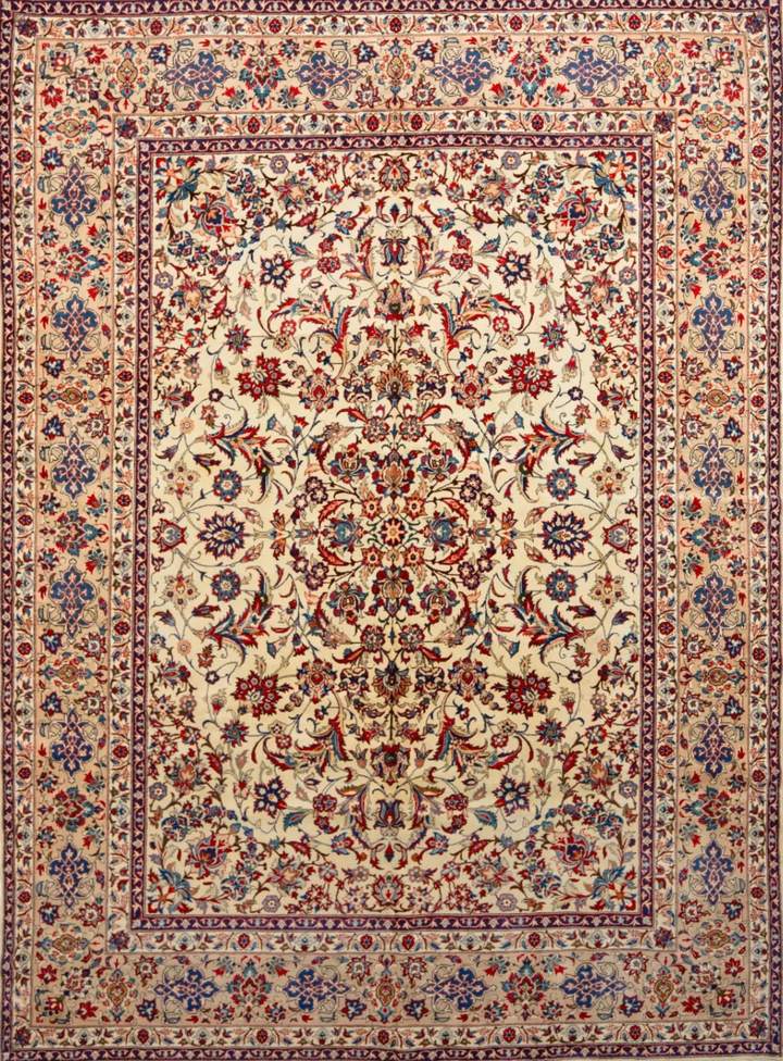 Red Traditional Persian Kashan Wool Rug - 9'10" x 13'2"