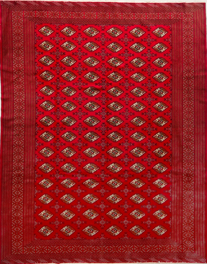Red Traditional Persian Torkaman Wool Rug - 10' x 12'7"