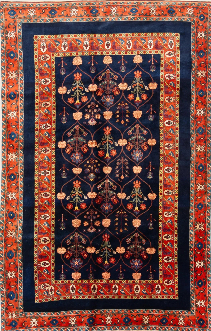Red Blue Traditional Persian Gabbeh Wool Rug - 6'9" x 10'